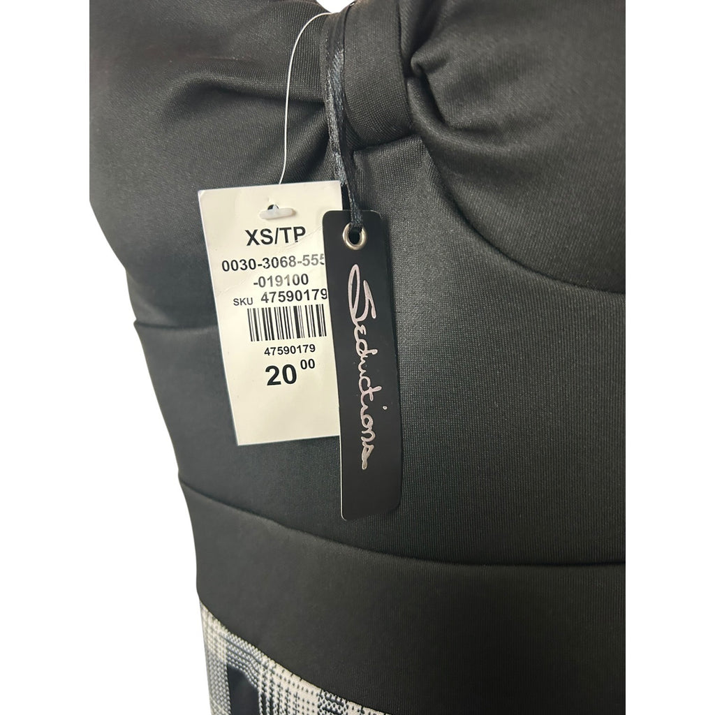 Seductions Black & White Plaid Bodycon Midi Dress With Spaghetti Straps XS