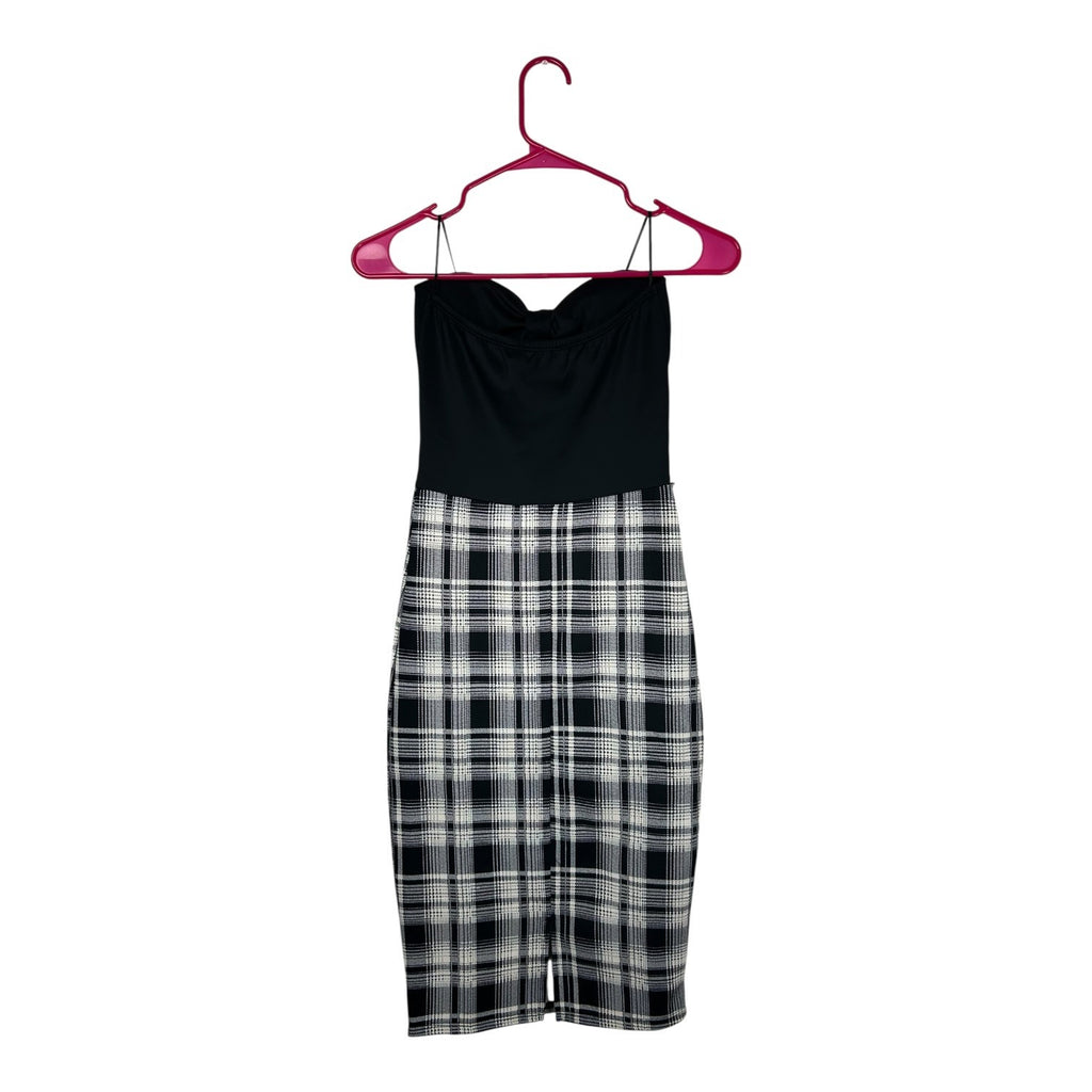 Seductions Black & White Plaid Bodycon Midi Dress With Spaghetti Straps XS