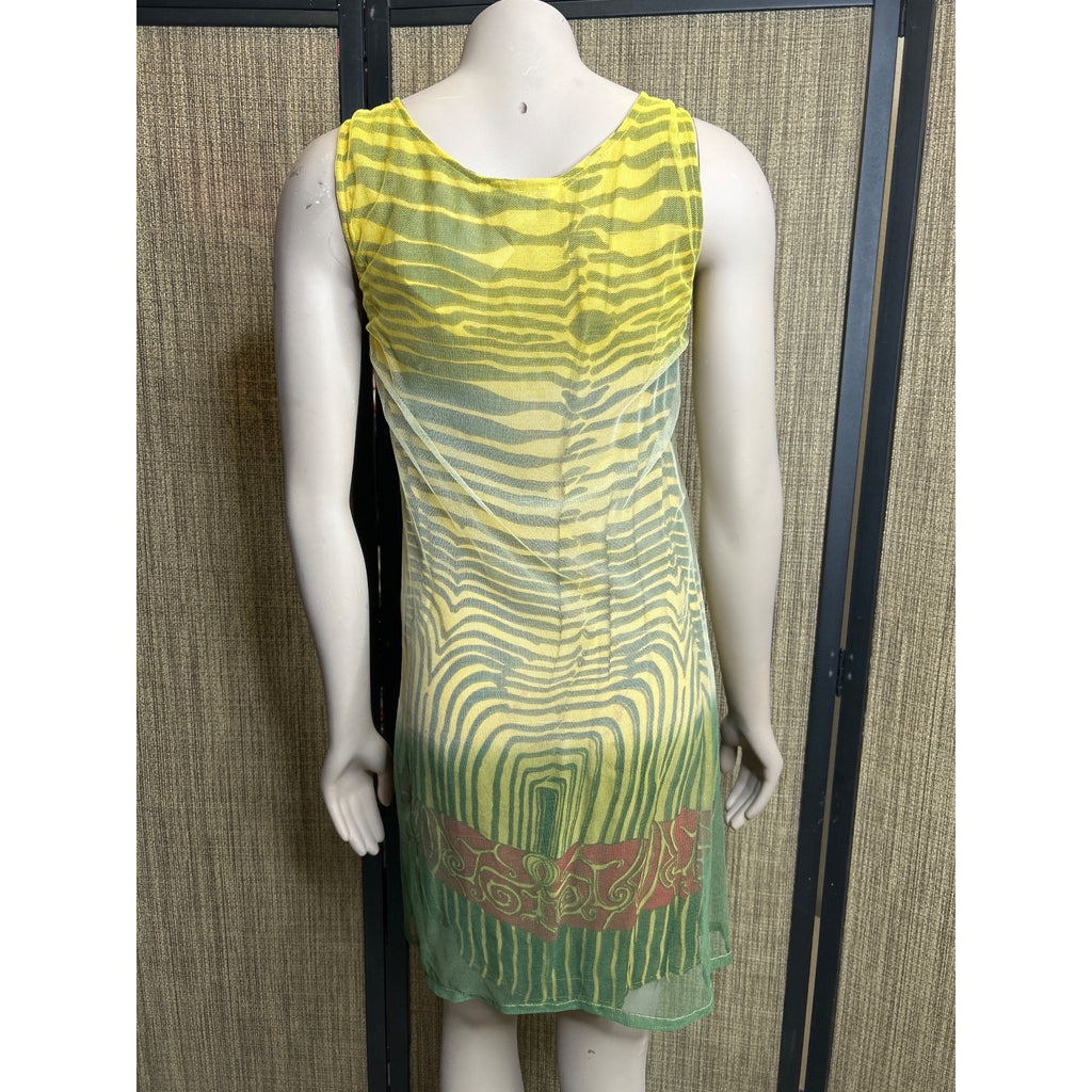DG-133 Equation Women's Size S Yellow & Green Striped Sheer Dress