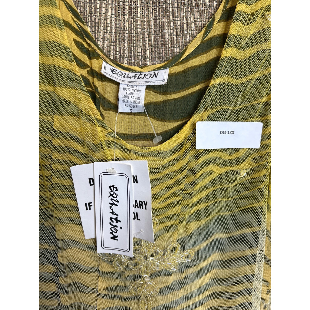 DG-133 Equation Women's Size S Yellow & Green Striped Sheer Dress