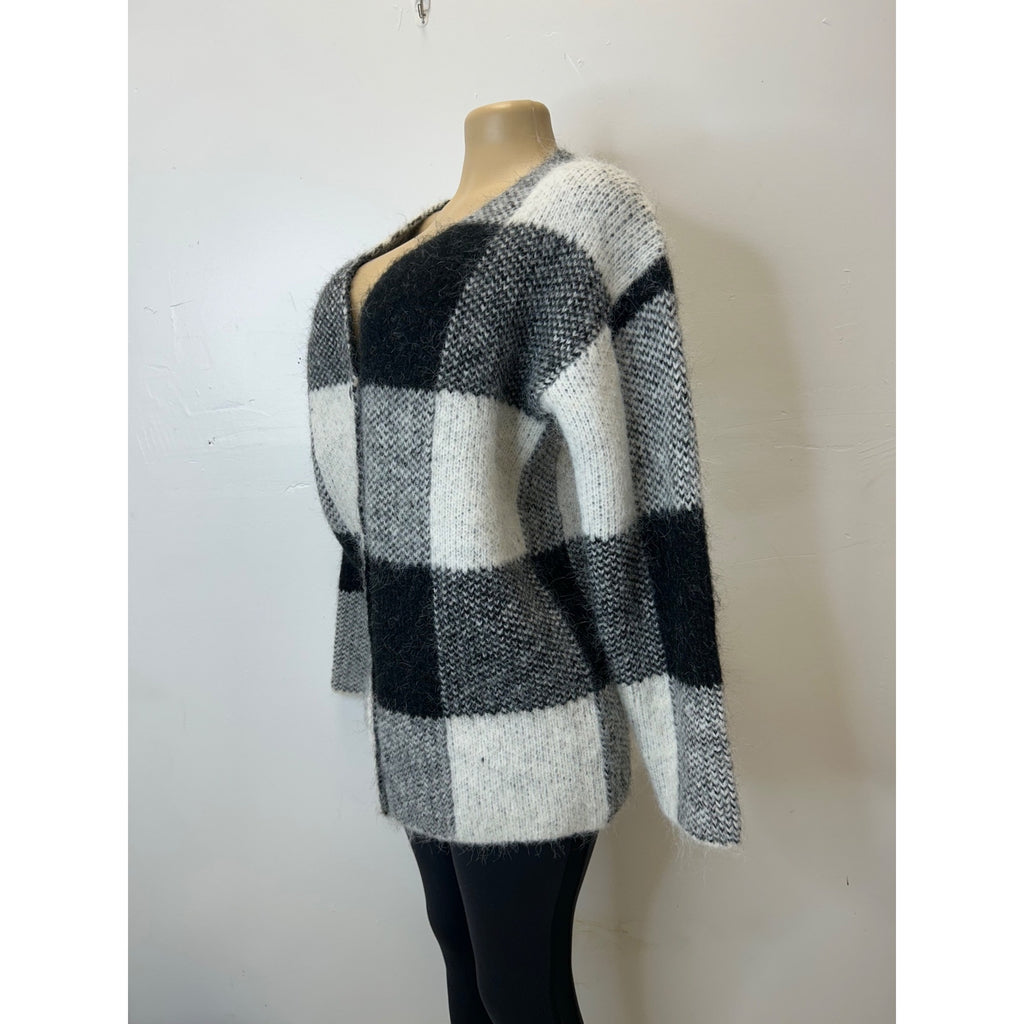 K-94 Woolrich Women's Buffalo Check Relaxed Cardigan -  Black/White Size Medium