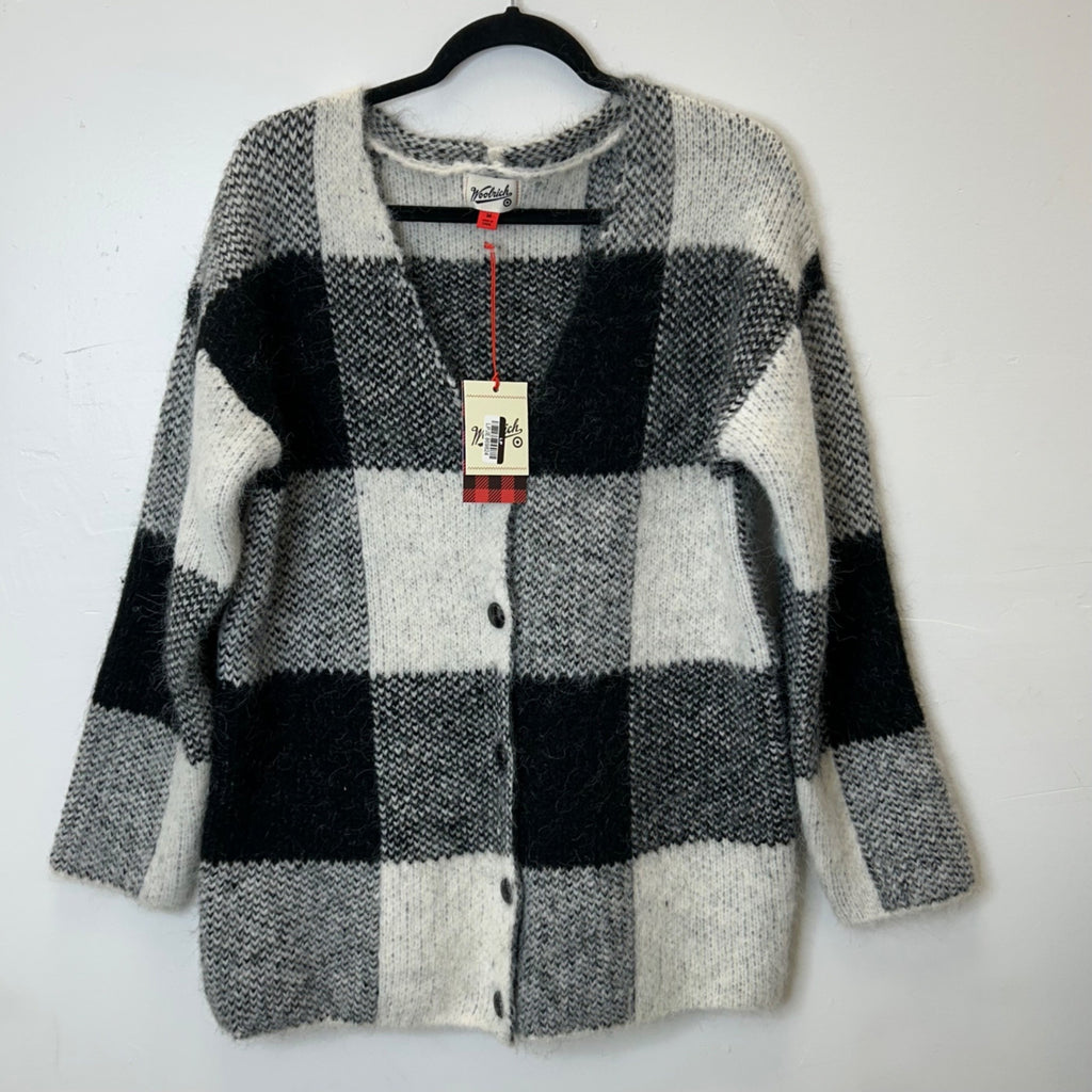 K-94 Woolrich Women's Buffalo Check Relaxed Cardigan -  Black/White Size Medium