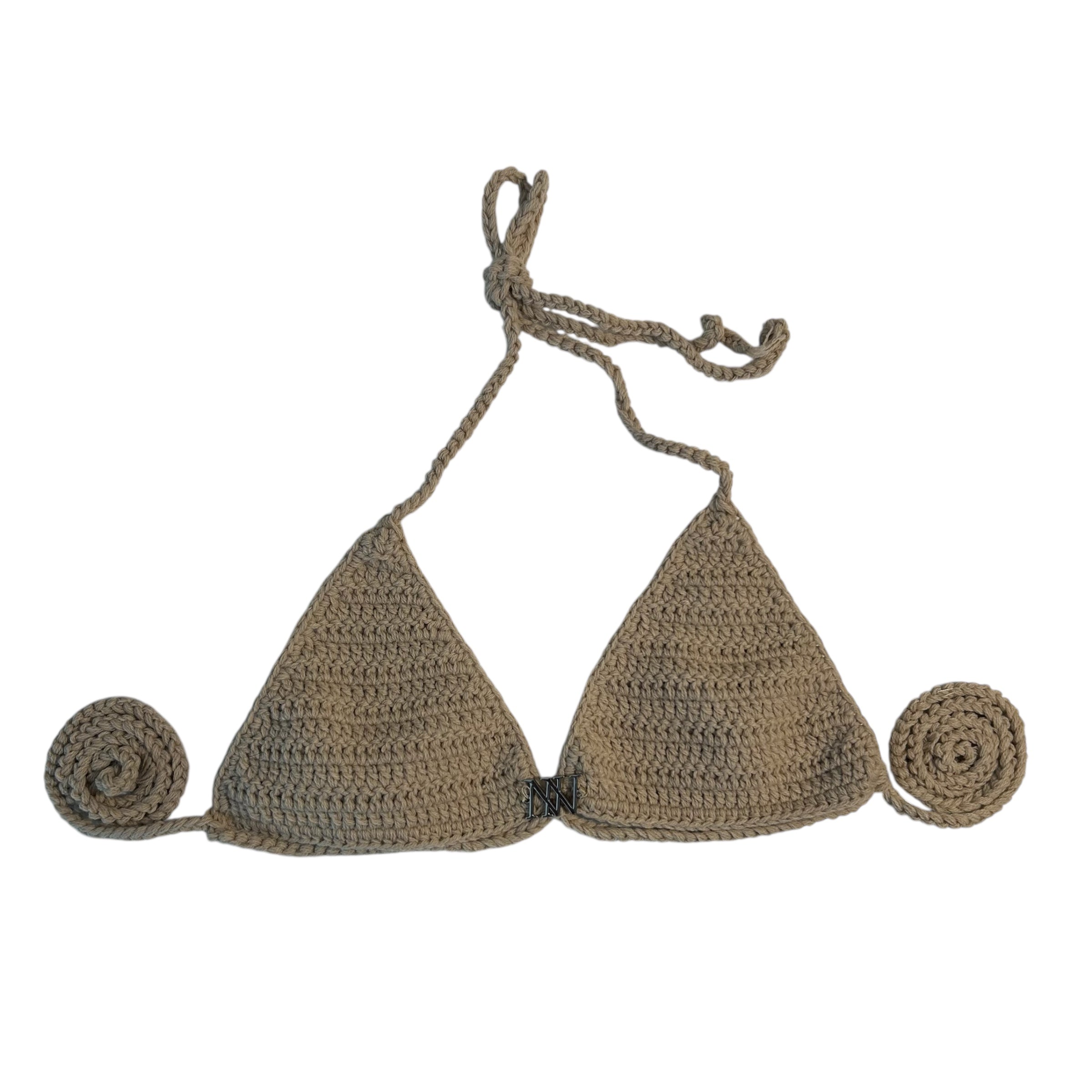 Beige Triangle Crochet Bikini Top by Nikita Naomi