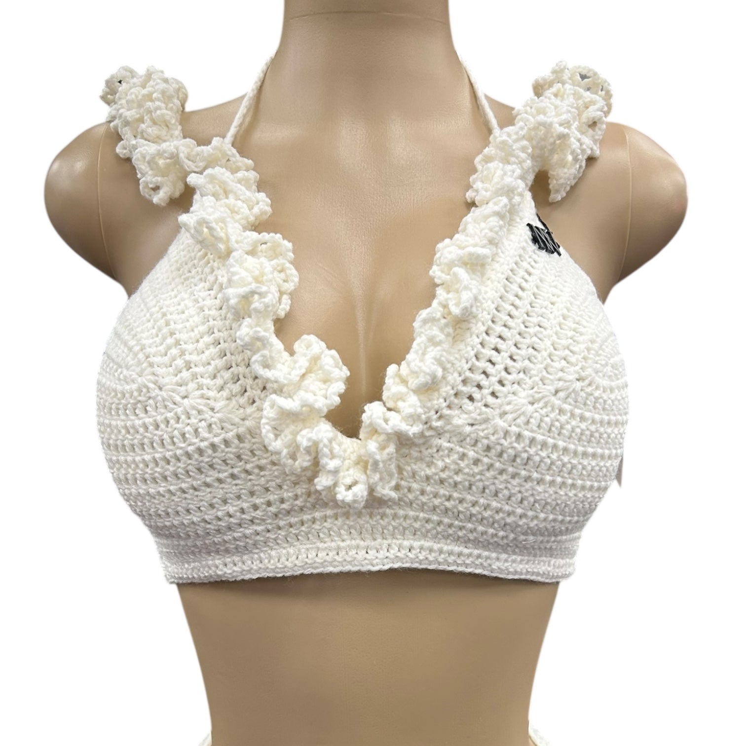 White Ocean Crest Crochet Bralette Top by Nikita Naomi