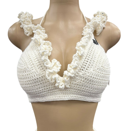 White Ocean Crest Crochet Bralette Top by Nikita Naomi