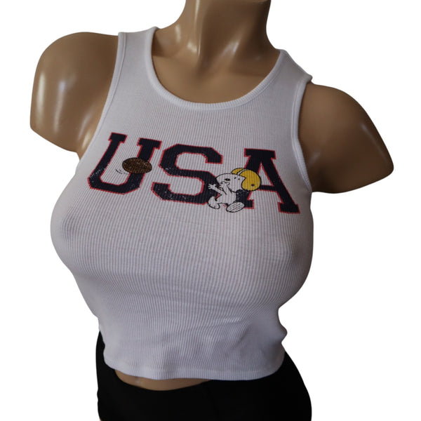 Peanuts USA Snoopy White Ribbed Tank Top Women's Size XS