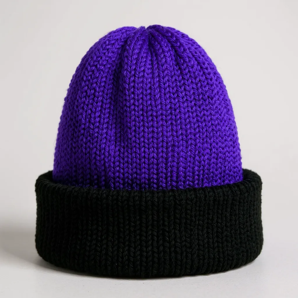Purple and Black Knit Beanie Unisex Adult Size Made by Nikita Naomi