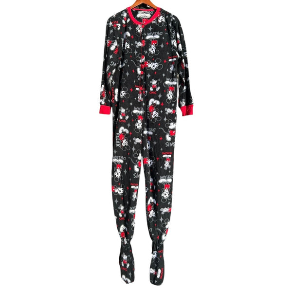 Disney "Dream" Mickey Mouse Sleepwear Adult Large Black Onesie Footed Pajamas