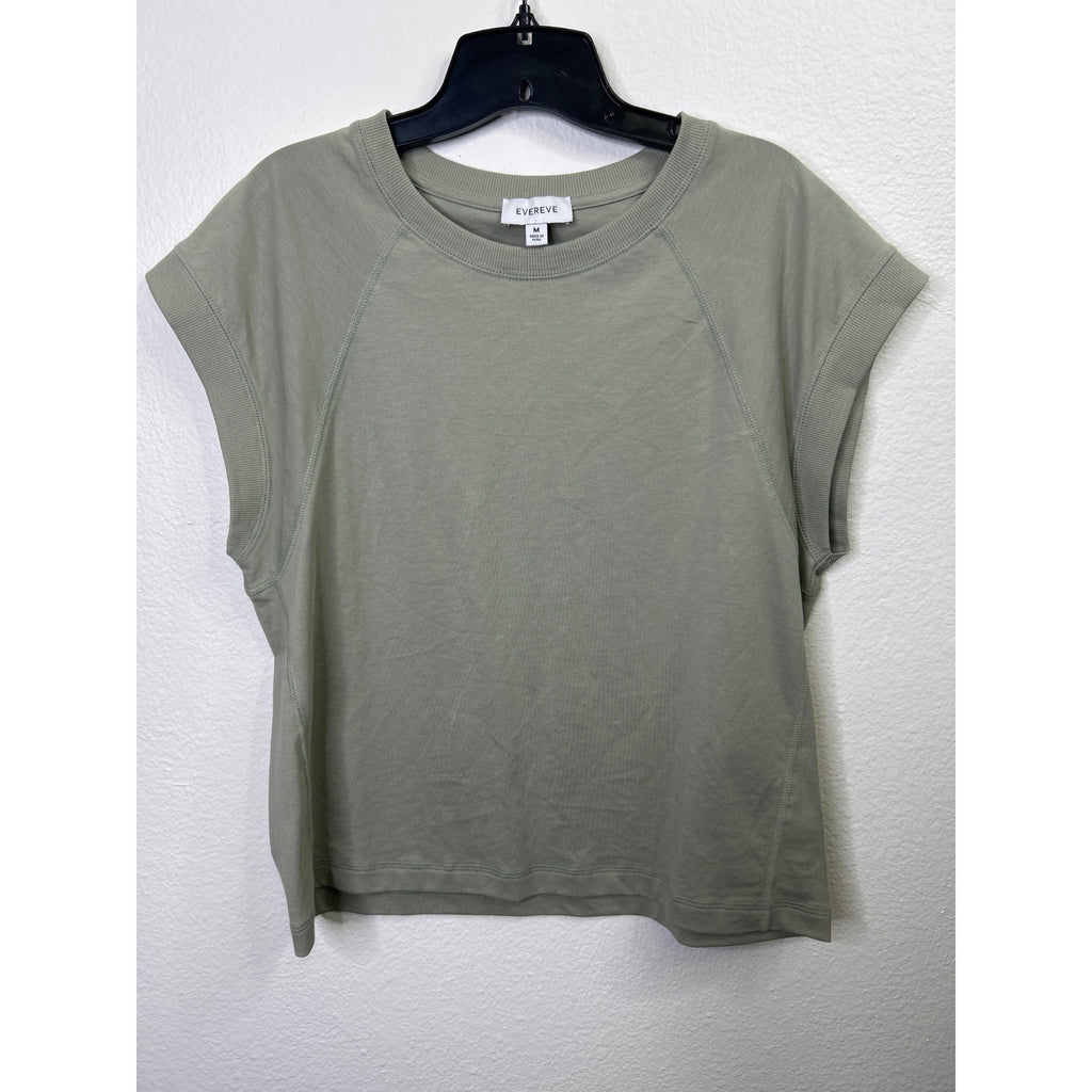 #1072 Evereve Womens Sage Green Pima Cotton Short Sleeve Top Size M