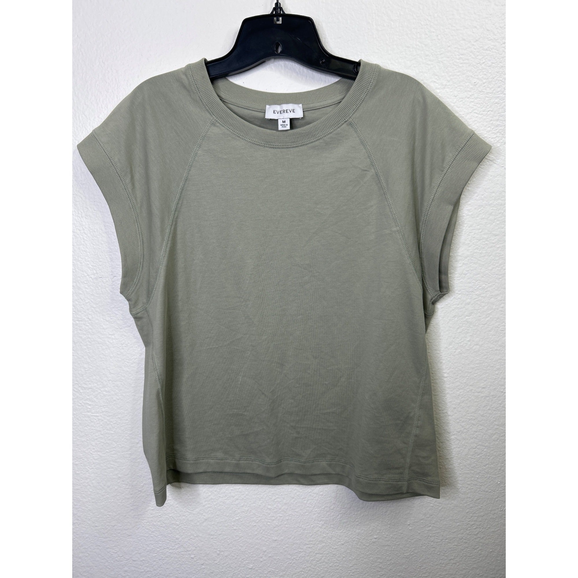 #1072 Evereve Womens Sage Green Pima Cotton Short Sleeve Top Size M