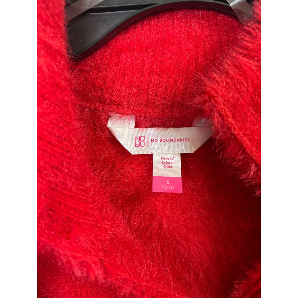 #1078 No Boundaries Women's Red Eyelash Knit Sweater S Mock Neck Long Sleeve