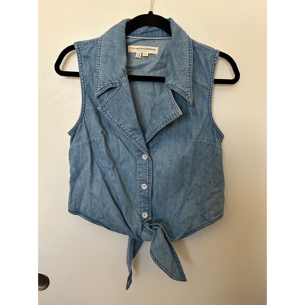 Pilcro By Anthropologie Women's US 6 Denim Sleeveless Tie Front Vest Shirt Top