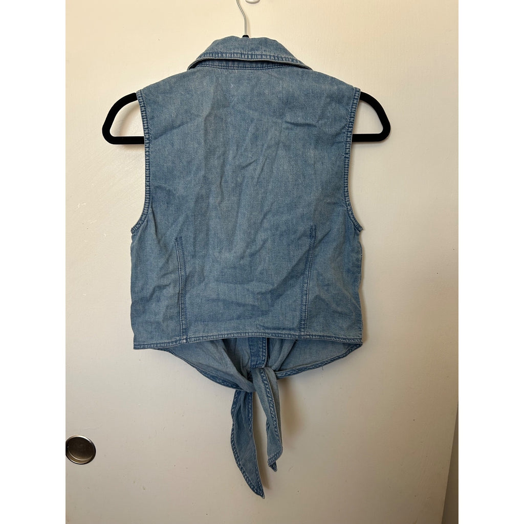 Pilcro By Anthropologie Women's US 6 Denim Sleeveless Tie Front Vest Shirt Top