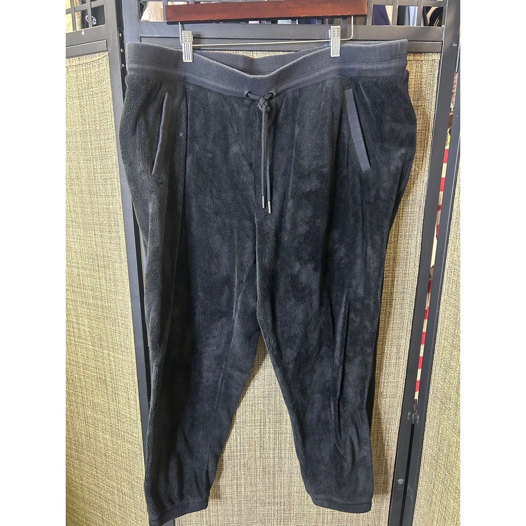 #1016 Athleta Black Fleece Jogger Pants 2X With Drawstring Waistband & Side Pockets