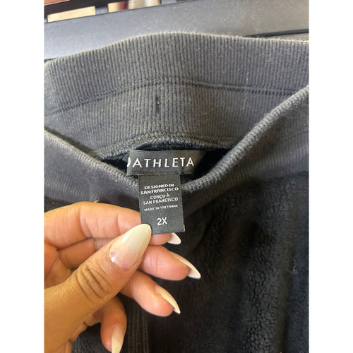 #1016 Athleta Black Fleece Jogger Pants 2X With Drawstring Waistband & Side Pockets