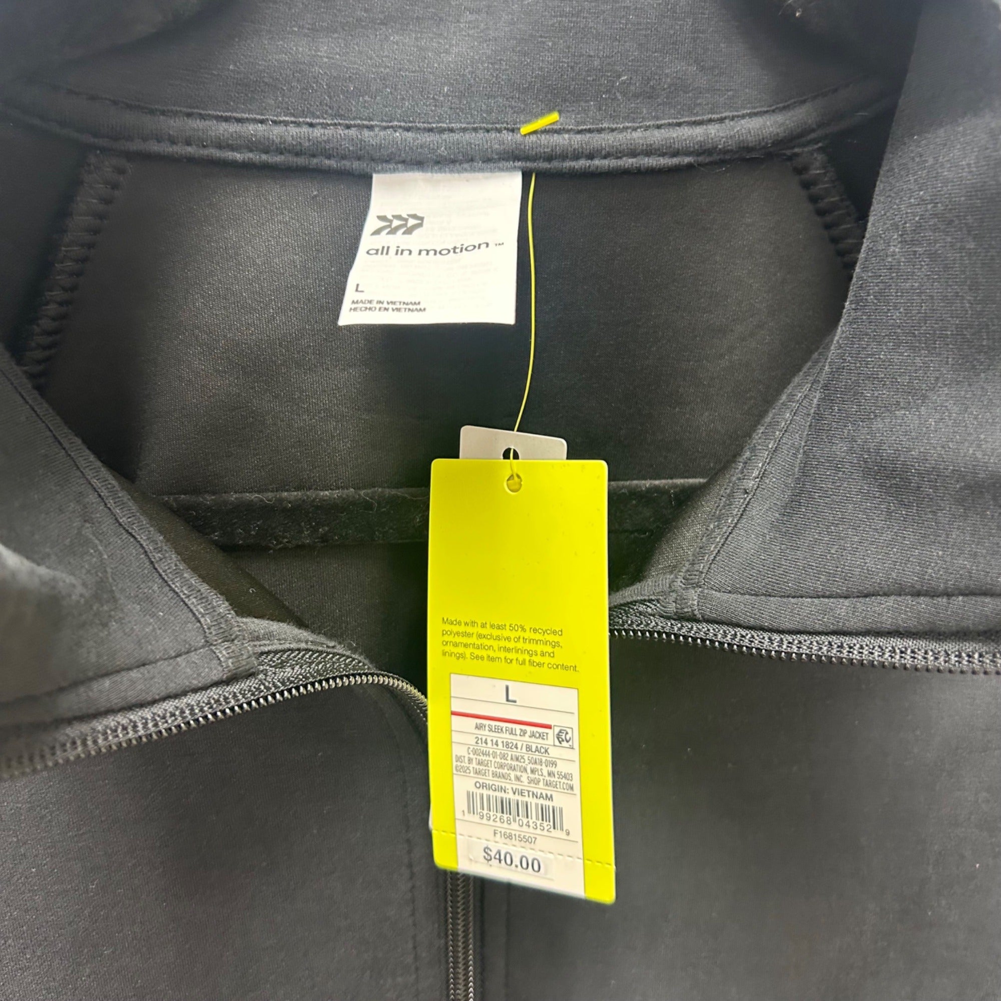 K-166 All in Motion Airy Sleek Full Zip Jacket Black Women's Size Large