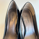 Dressbarn Womens Black Patent Leather Peep Toe Heels With Bow Detail Size 7M