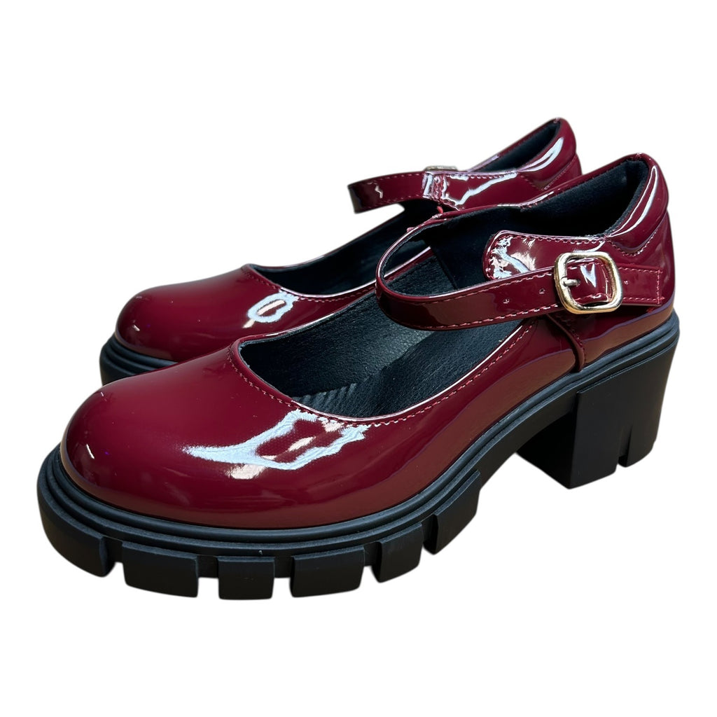 Newbella Size 5 Burgundy Block Heel Mary Janes W/ Adjustable Strap & Chunky Sole