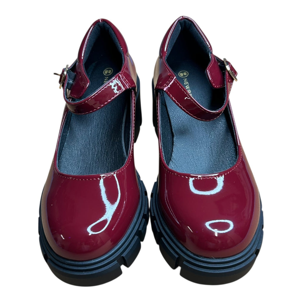 Newbella Size 5 Burgundy Block Heel Mary Janes W/ Adjustable Strap & Chunky Sole