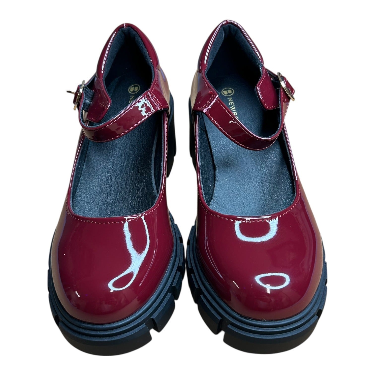 Newbella Size 5 Burgundy Block Heel Mary Janes W/ Adjustable Strap & Chunky Sole