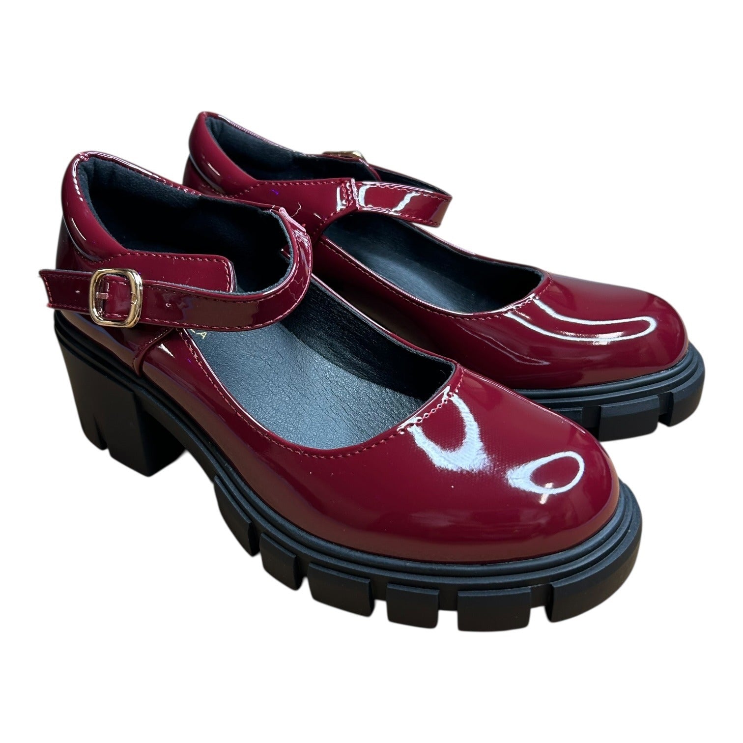 Newbella Size 5 Burgundy Block Heel Mary Janes W/ Adjustable Strap & Chunky Sole