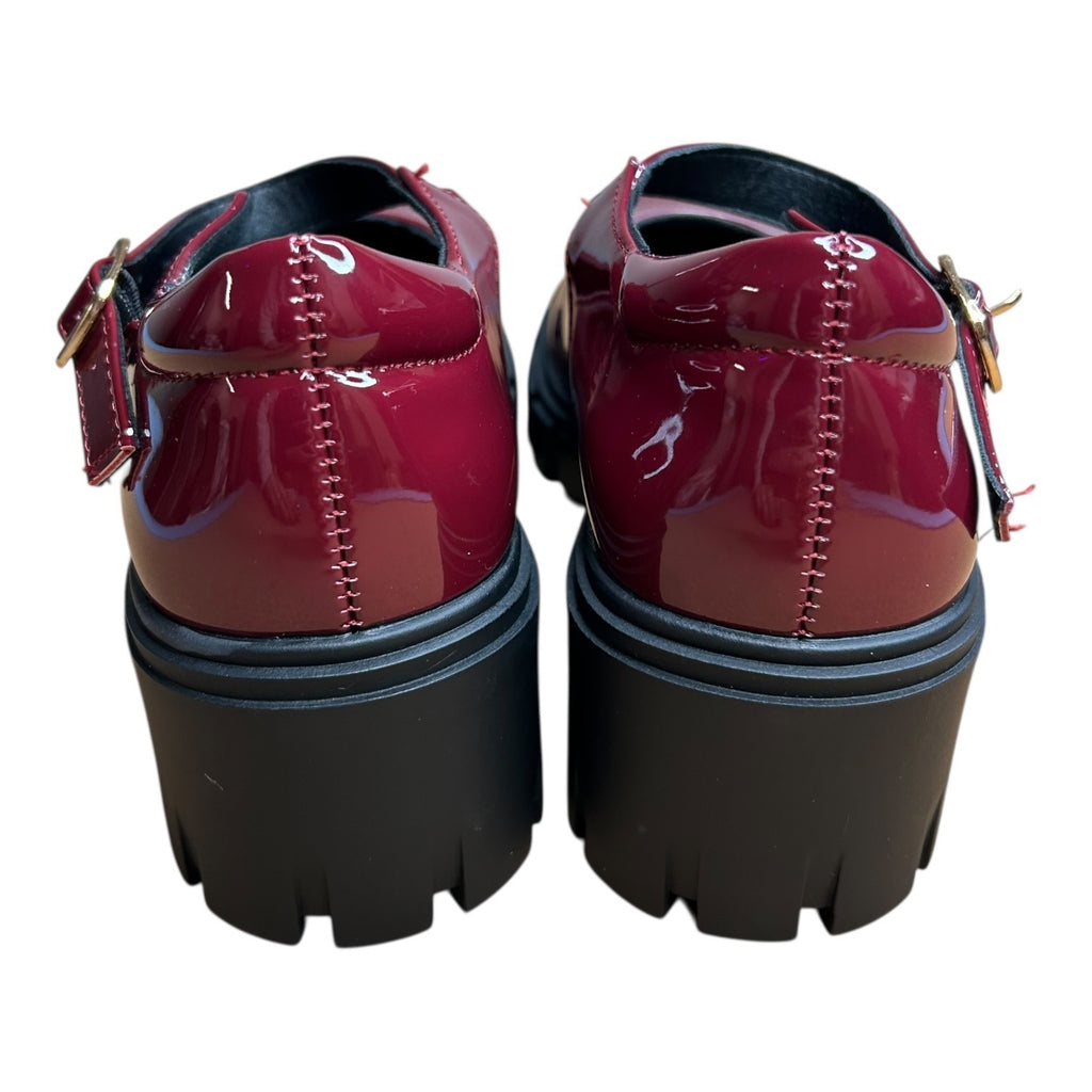 Newbella Size 5 Burgundy Block Heel Mary Janes W/ Adjustable Strap & Chunky Sole