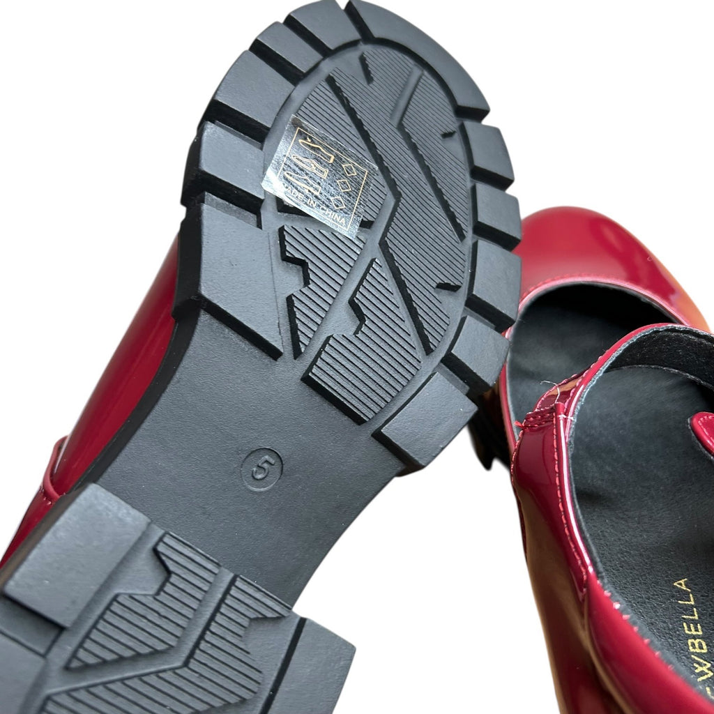 Newbella Size 5 Burgundy Block Heel Mary Janes W/ Adjustable Strap & Chunky Sole