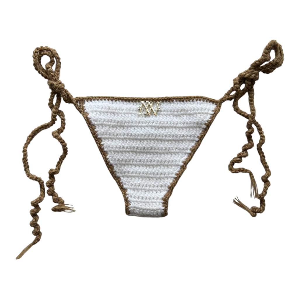 White with Beige Border Mini Crochet Bikini Bottom by Nikita Naomi