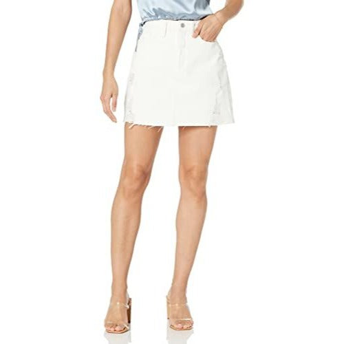 #879 The Drop Women's Size Large Ansh Distressed Denim Mini Skirt, White