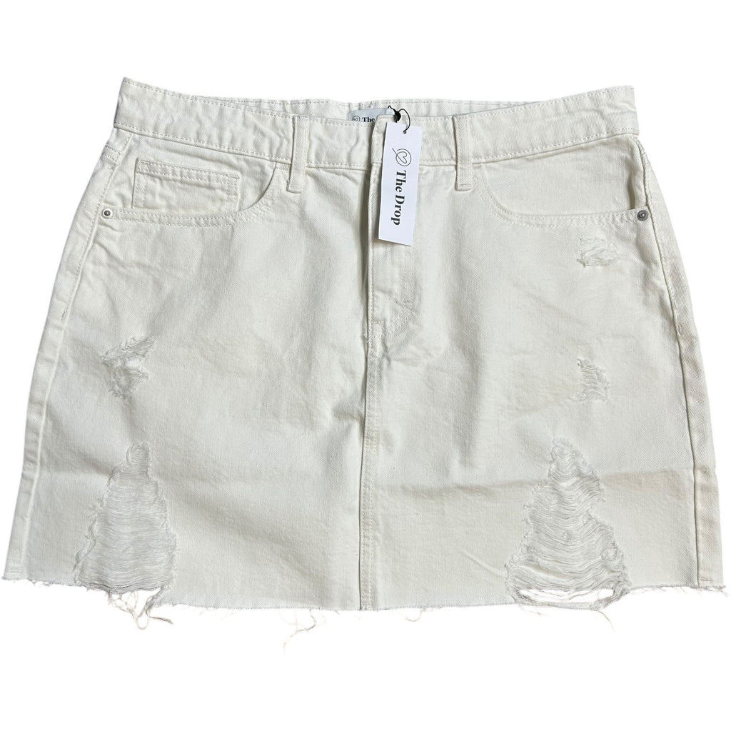 #879 The Drop Women's Size Large Ansh Distressed Denim Mini Skirt, White