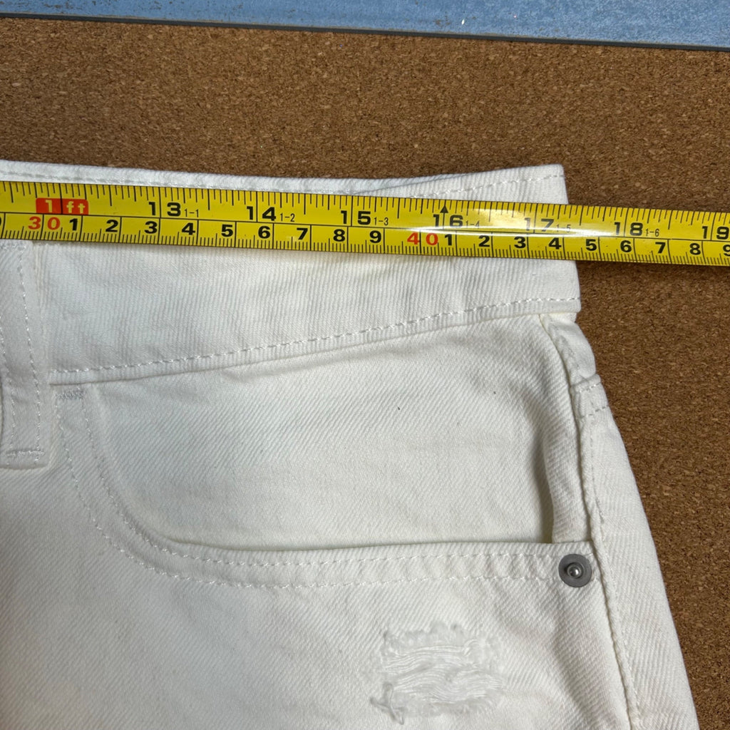 #879 The Drop Women's Size Large Ansh Distressed Denim Mini Skirt, White