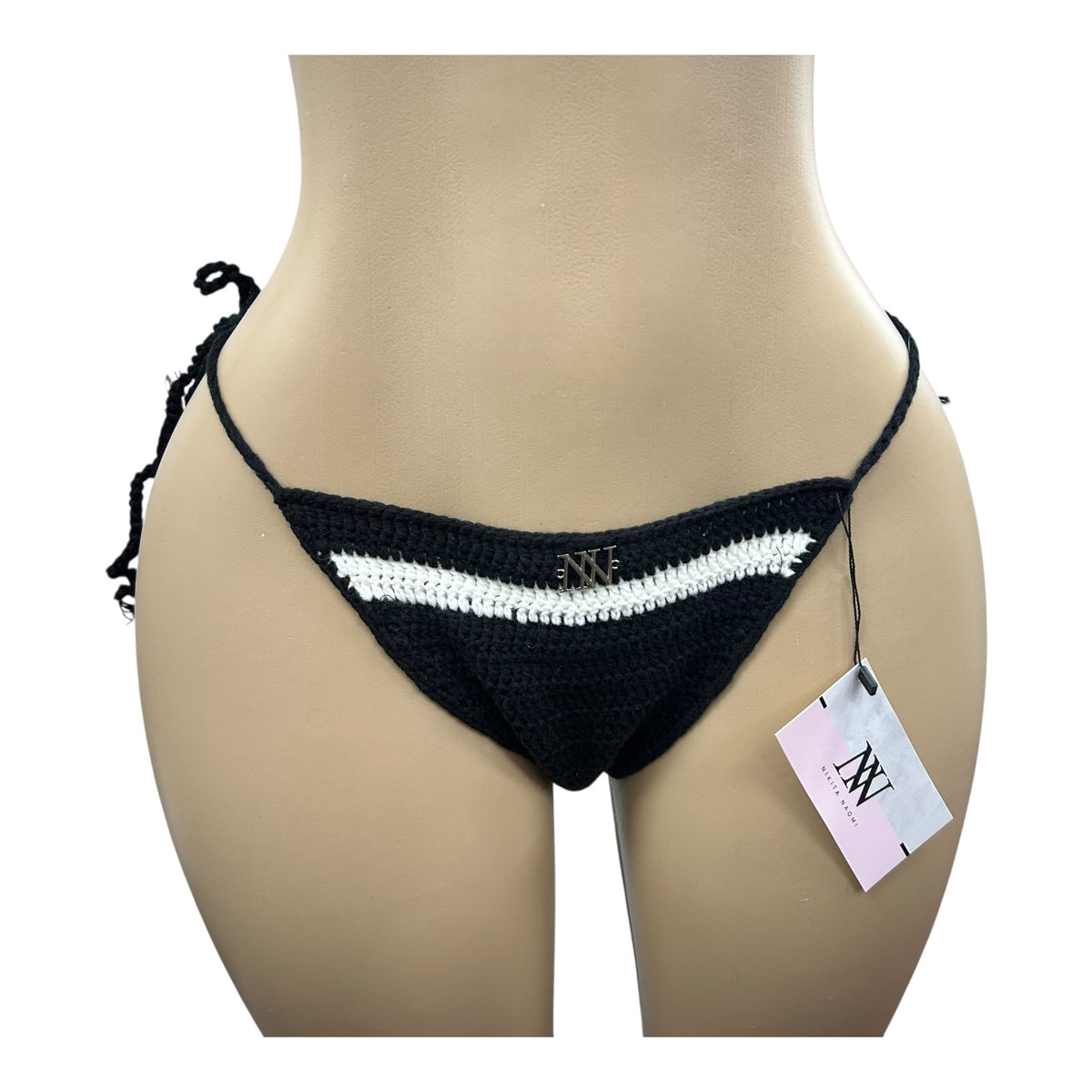 Black and White Striped Crochet Bikini Bottom by Nikita Naomi