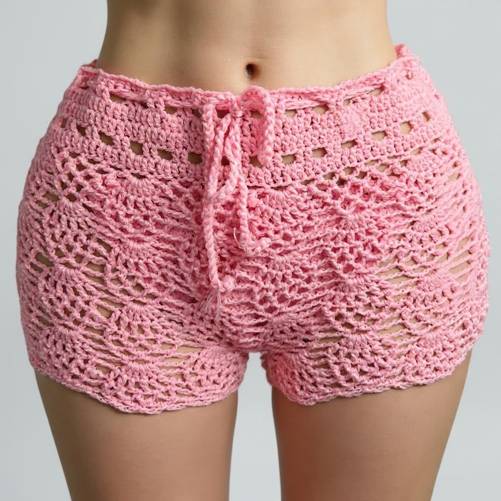 Pink Pineapple Crochet Shorts by Nikita Naomi
