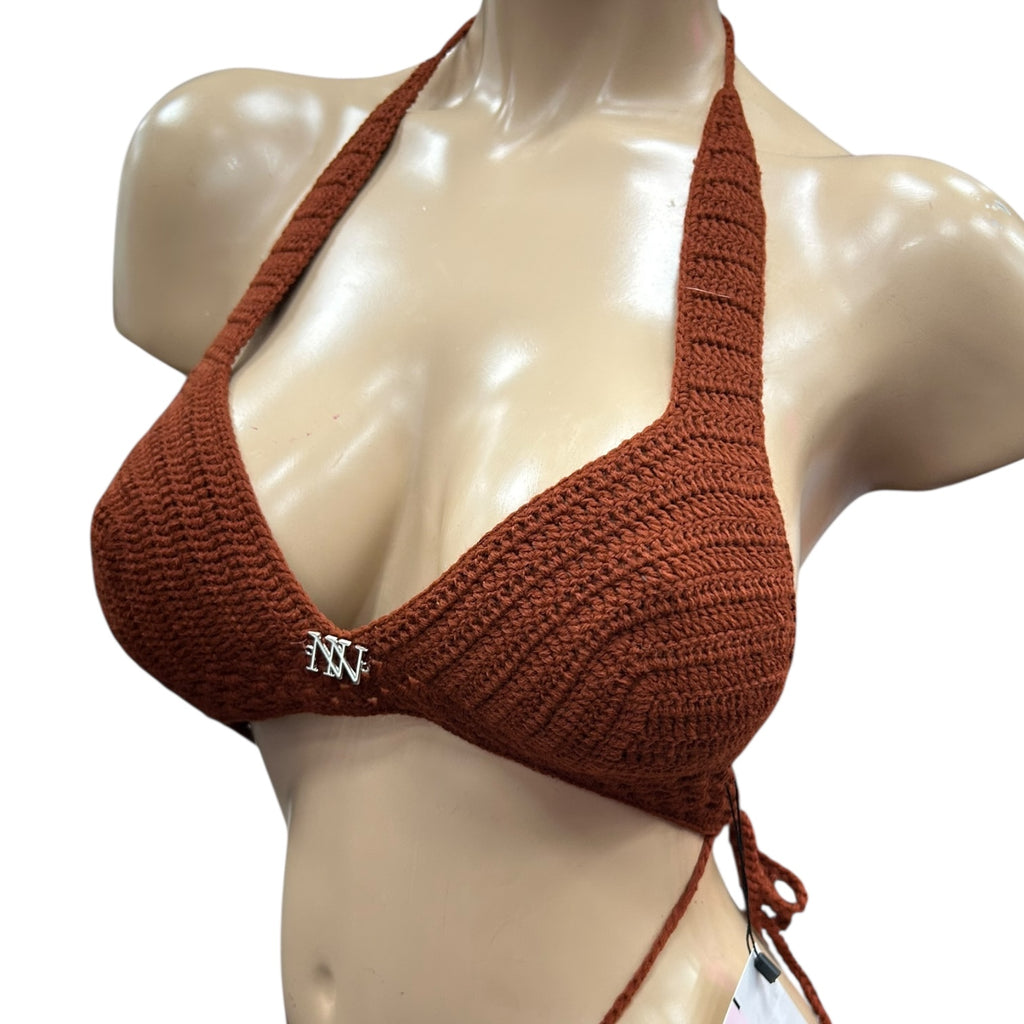 Brown Square Bralette Handmade Crochet Bikini Top by Nikita Naomi