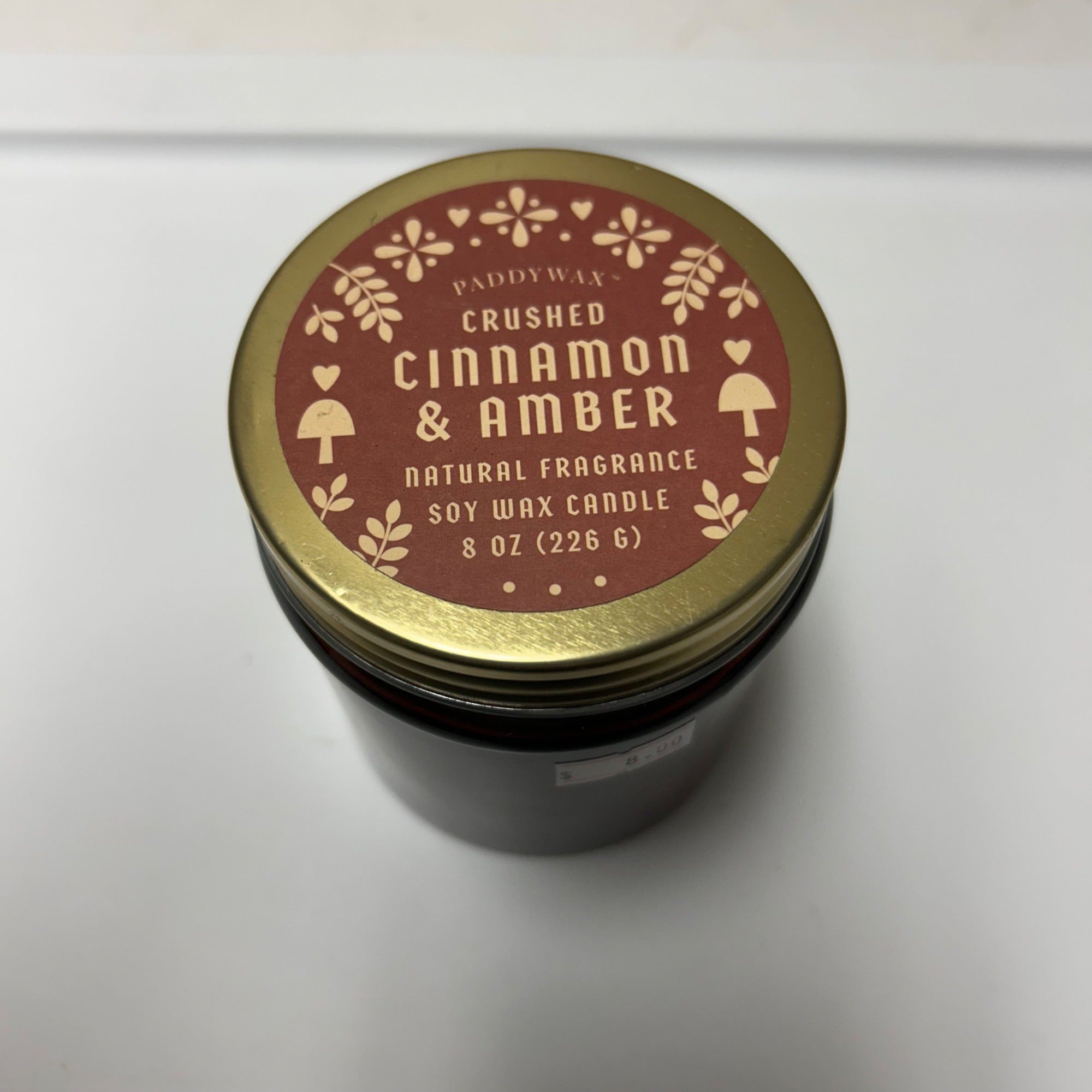 Paddywax Crushed Cinnamon & Amber Soy Wax Candle 8 Oz Decorative Amber Jar