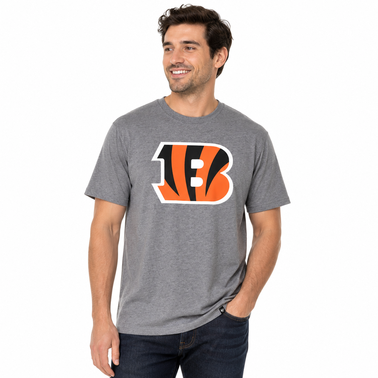 DG-177 NFL '47 Brand Cincinnati Bengals Crew Neck Men's T-Shirt Slate Gray Graphic Size Large
