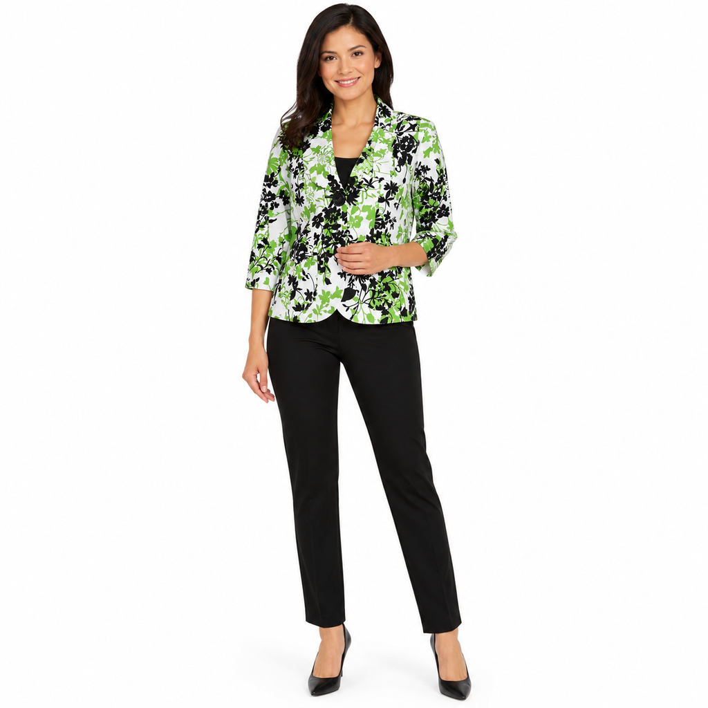 DG-184 Trenz Women's Floral Blazer 3/4 Sleeve Button-Closure Jacket Size Petite Small