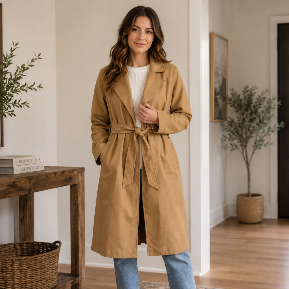K-268 A New Day Womens XS Tan Belted Longline Coat