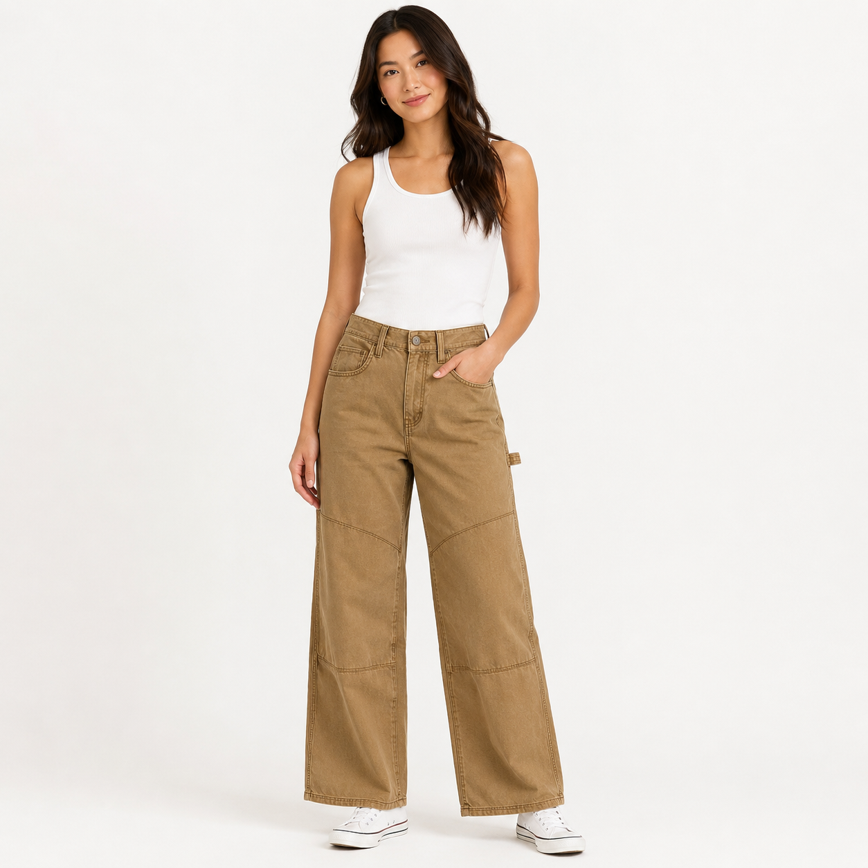 K-197 Wild Fable Carpenter Pants Low Rise Utility Wide Leg Brown Women's Size 00