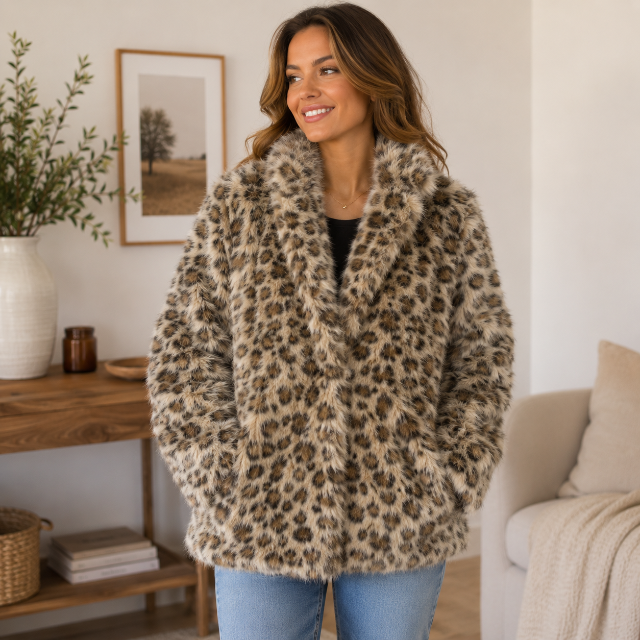 K-159 Wild Fable Leopard Print Faux Fur Jacket Women's Size XXS