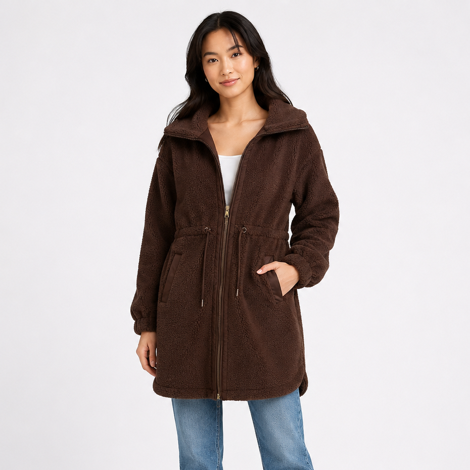 K-188 All in Motion Sherpa Fleece Pockets Zip-Up Jacket Brown Women's Size Medium