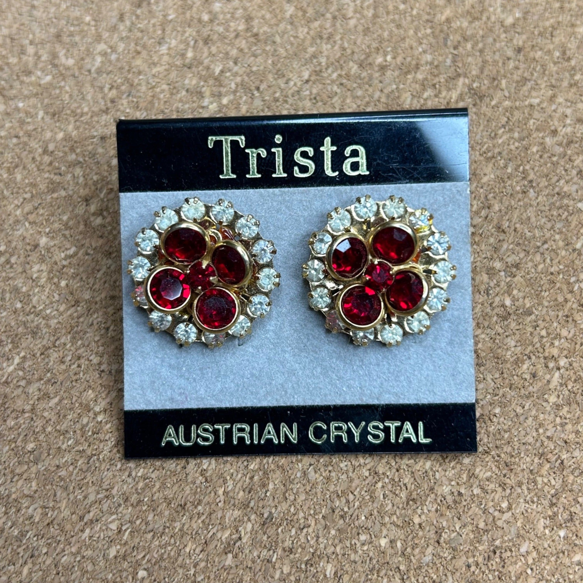 J-420 Trista Austrian Crystal Gold-Tone Floral Stud Earrings