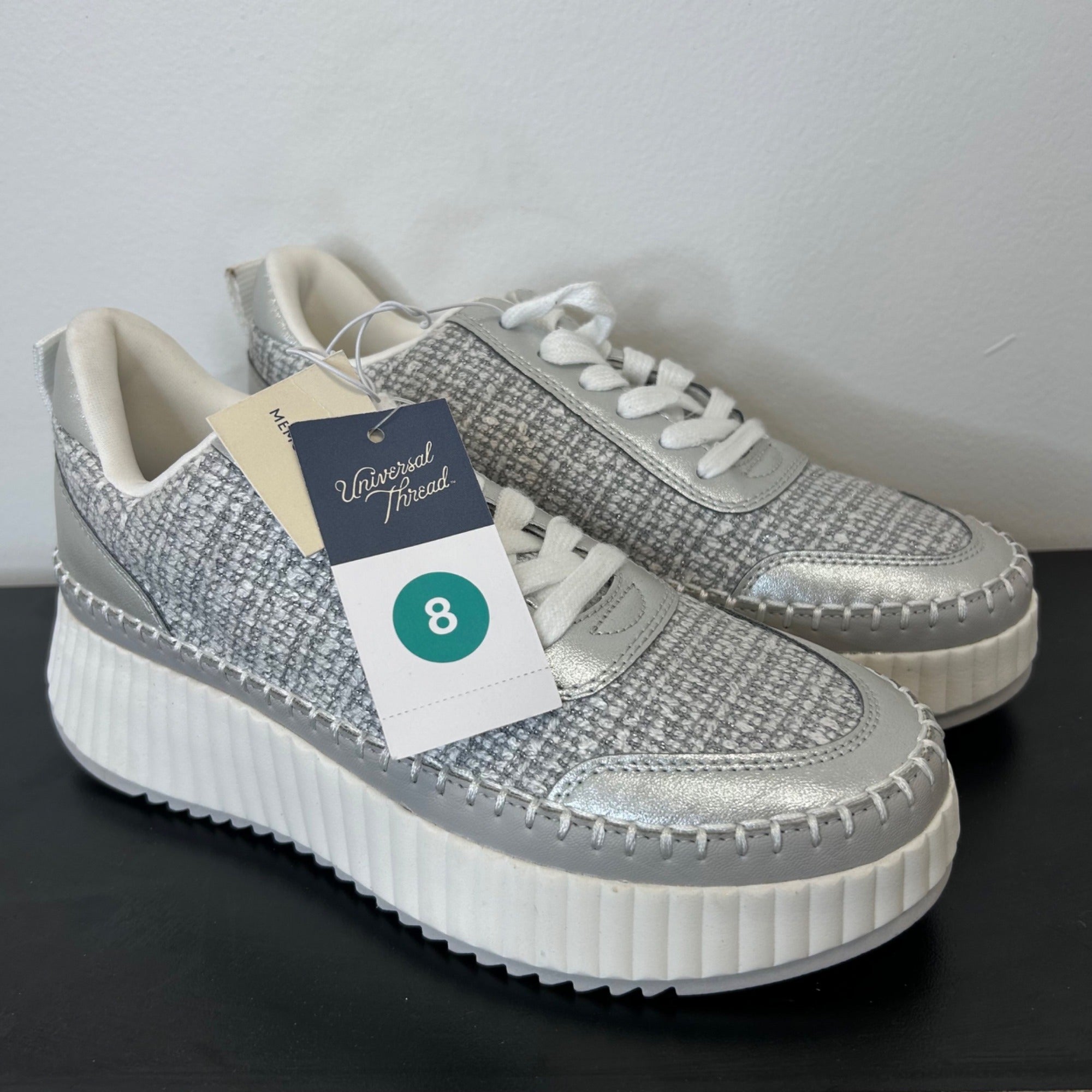 K-2 Universal Thread Size 8 Women's Persephone Sneakers Silver Gray Tweed