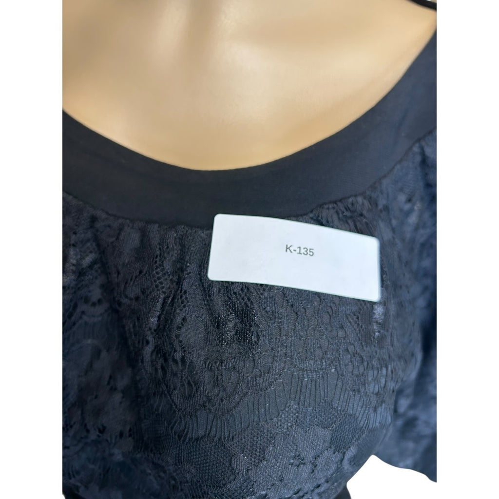K-135 Emma & Michele Belted Half Sleeve Lace Overlay Dress Black Size Medium