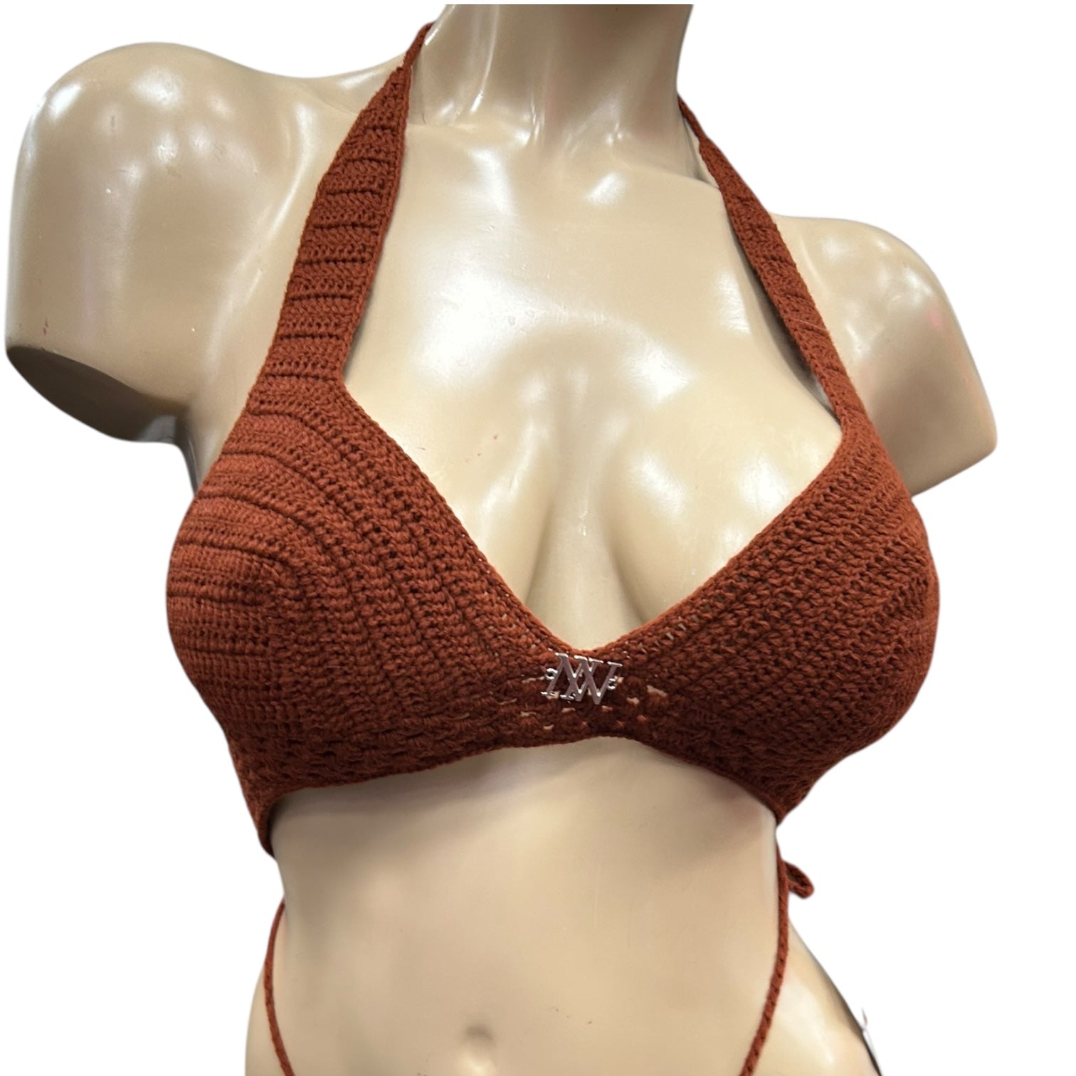 Brown Square Bralette Handmade Crochet Bikini Top by Nikita Naomi