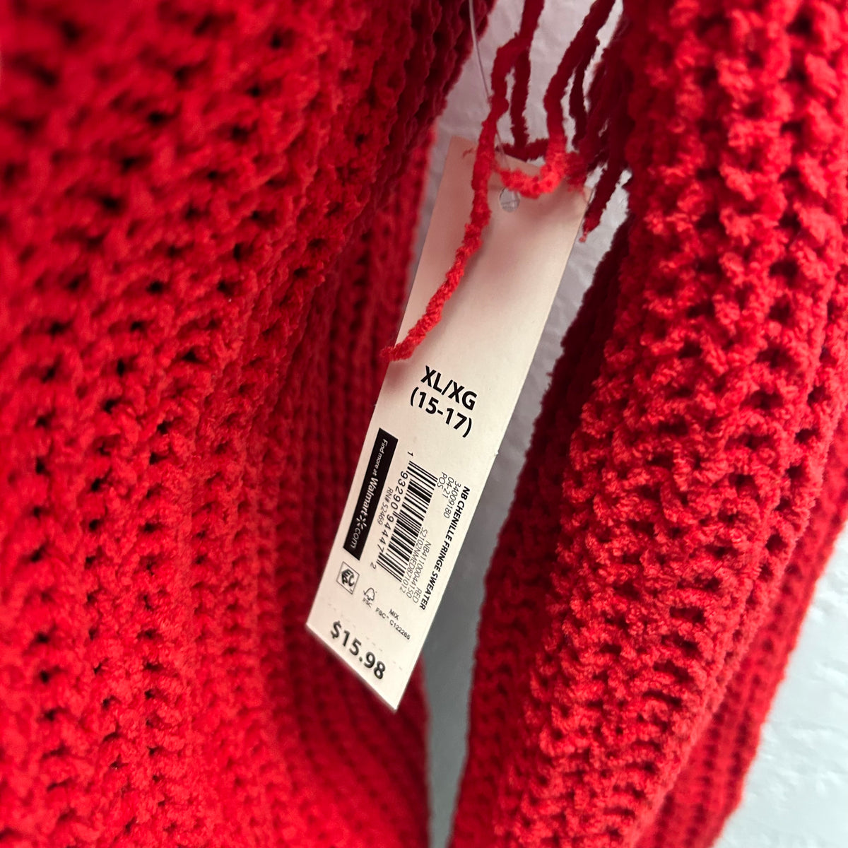 No Boundaries XL Chenille Fringe Red Sweater