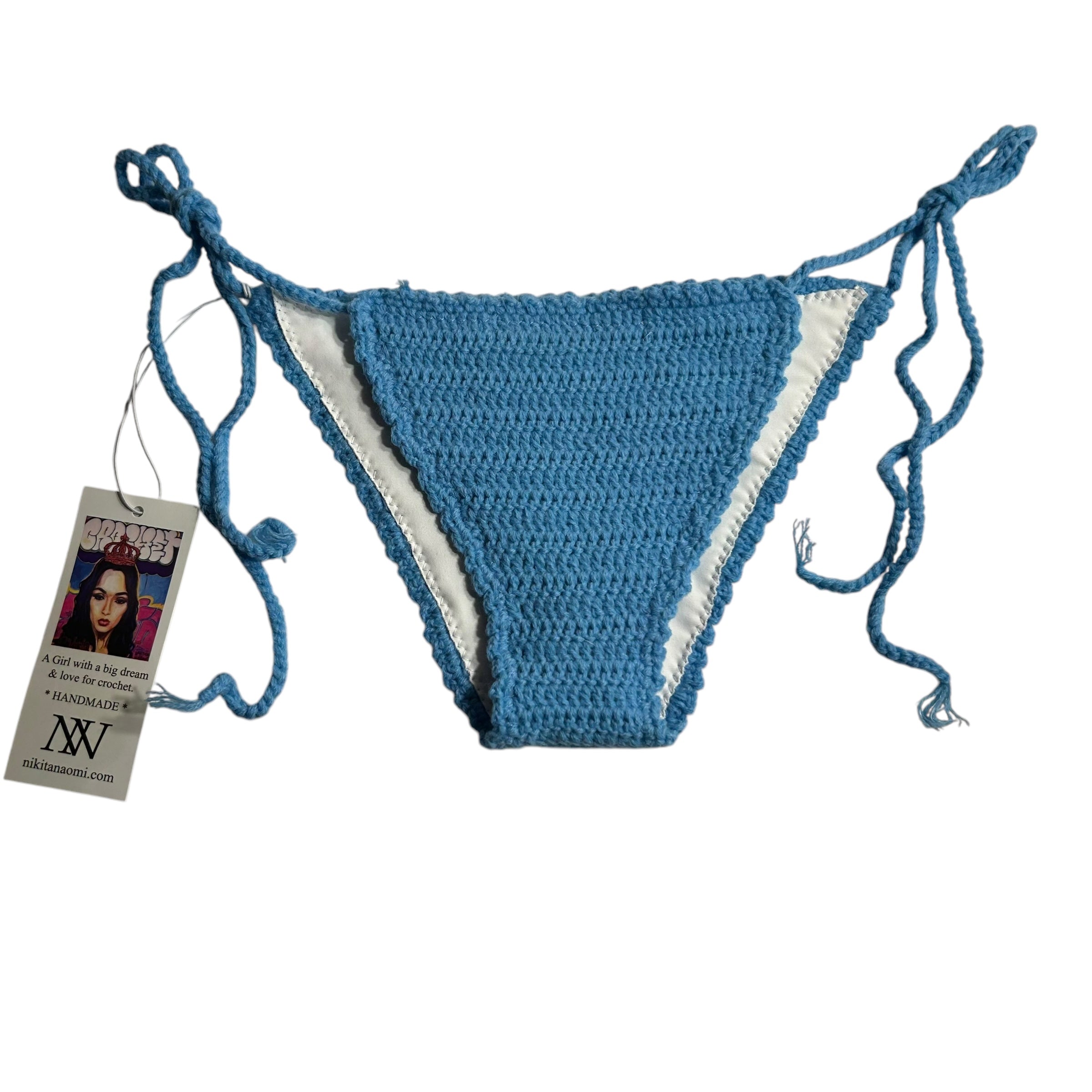 Sky Blue Wavy Edge Cheeky Crochet Bikini Bottom by Nikita Naomi