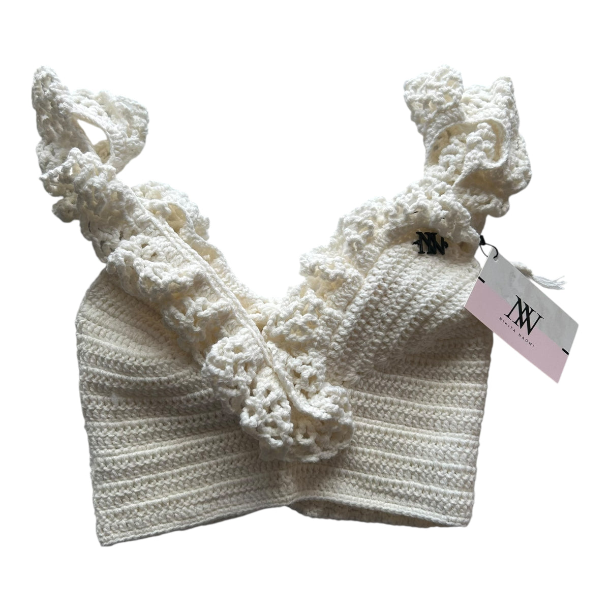 White Ocean Crest Crochet Bralette Top by Nikita Naomi