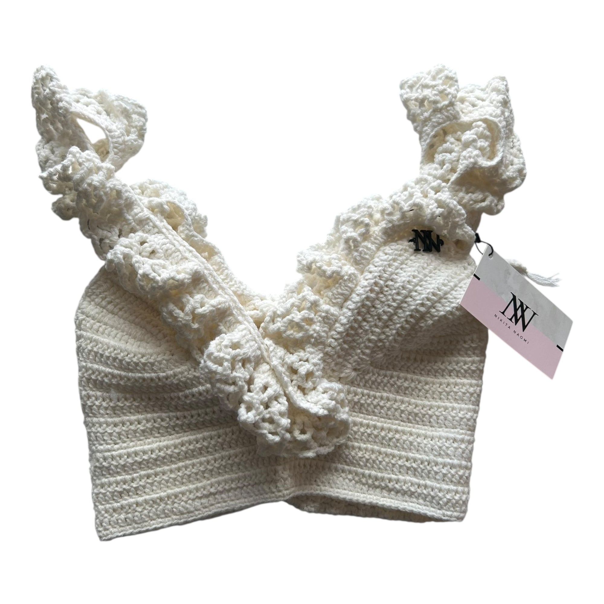 White Ocean Crest Crochet Bralette Top by Nikita Naomi
