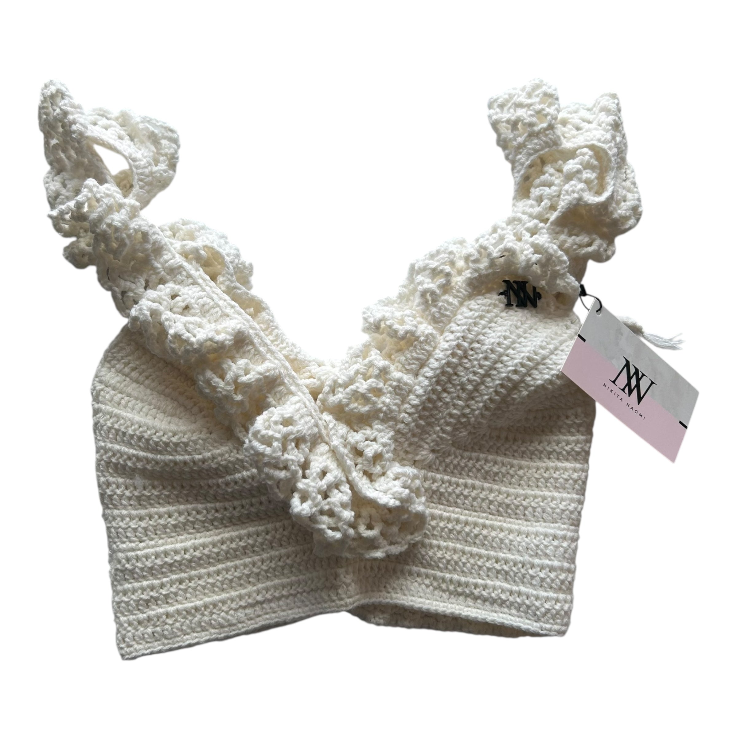 White Ocean Crest Crochet Bralette Top by Nikita Naomi